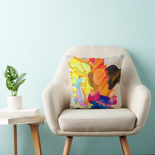 Neon Carnation watercolor flower Cushion (Chair)