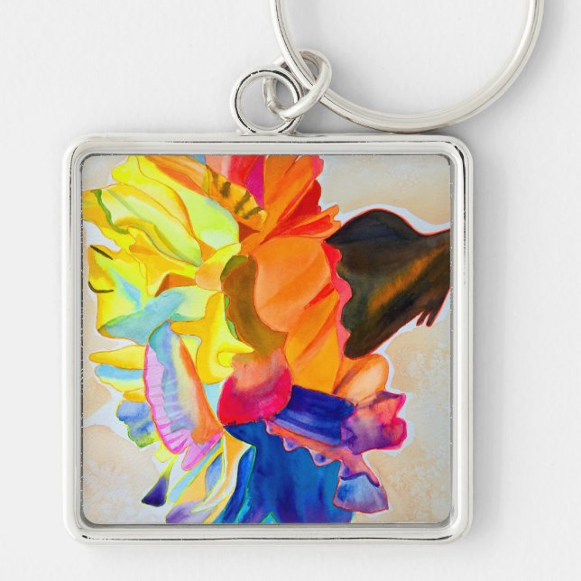 Neon Carnation watercolor flower Key Ring (Front)