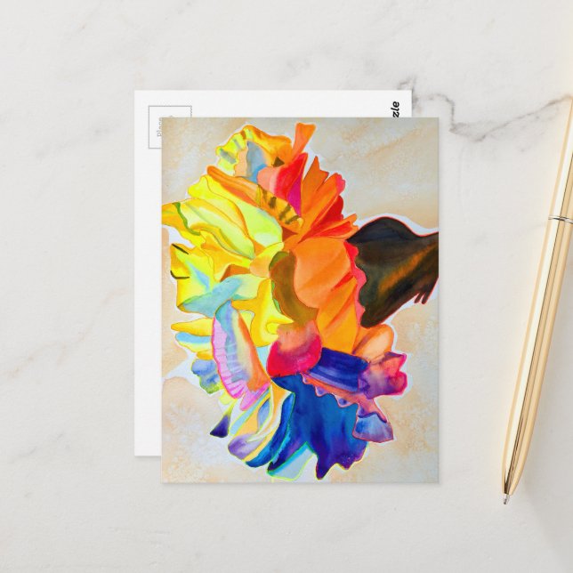 Neon Carnation watercolor flower Postcard (Front/Back In Situ)