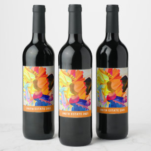 Neon Carnation watercolor flower Wine Label