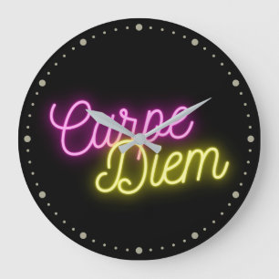 Neon Carpe Diem Word Art Large Clock