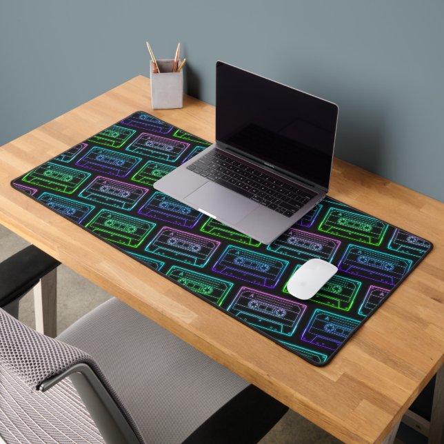 Neon Cassette Desk Mat – Green Blue (Office 2)
