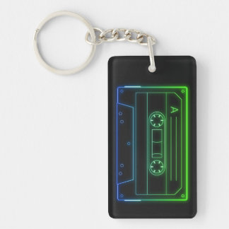 Neon Cassette Key Ring, Green Dark Blue Vaporwave Key Ring