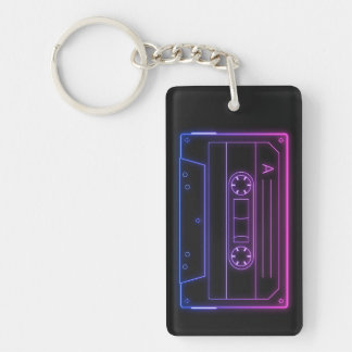 Neon Cassette Key Ring, Pink Dark Blue Vaporwave Key Ring