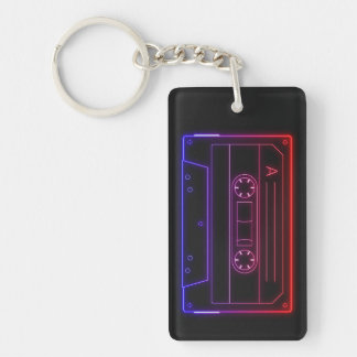Neon Cassette Key Ring, Red Dark Blue Vaporwave Key Ring