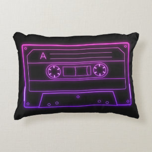 Neon Cassette Tape Retro Aesthetic Throw Pillow