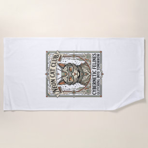 Neon Cat Club Cat Cyberpunk Vintage Vector Art Shi Beach Towel