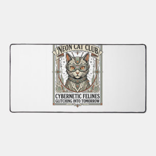 Neon Cat Club Cat Cyberpunk Vintage Vector Art Shi Desk Mat