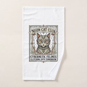 Neon Cat Club Cat Cyberpunk Vintage Vector Art Shi Hand Towel