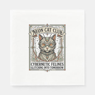Neon Cat Club Cat Cyberpunk Vintage Vector Art Shi Napkin