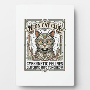 Neon Cat Club Cat Cyberpunk Vintage Vector Art Shi Plaque