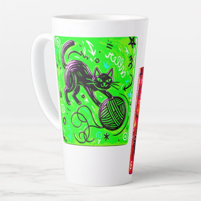 Neon Cat Coffee   Latte Mug (Left Angle)
