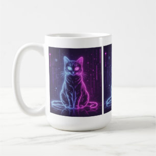 **Neon Cat Design – Glowing Futuristic Feline Art* Coffee Mug