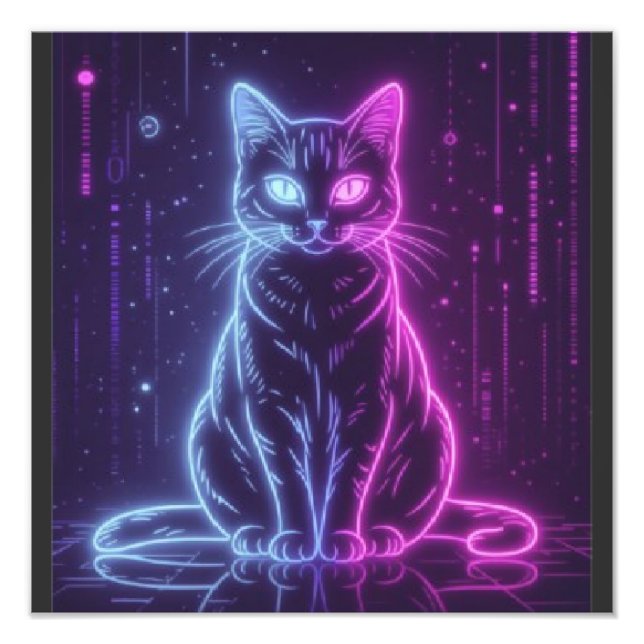 **Neon Cat Design – Glowing Futuristic Feline Art* Photo Print (Front)