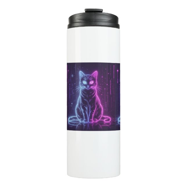 **Neon Cat Design – Glowing Futuristic Feline Art* Thermal Tumbler (Front)