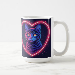 Neon Cat Heart Design – Cute Glowing Kitty Love Coffee Mug