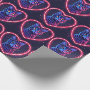 Neon Cat Heart Design – Cute Glowing Kitty Love Wrapping Paper