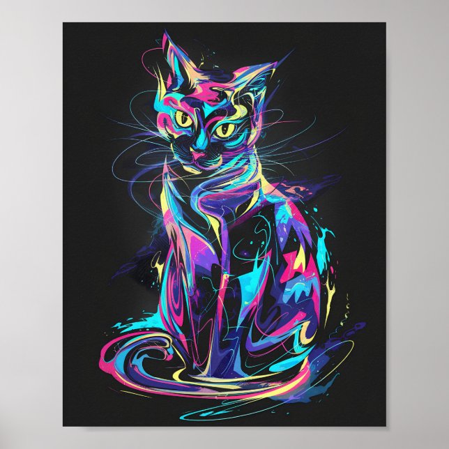 Neon Cat in Abstract Motion Poster (Front)