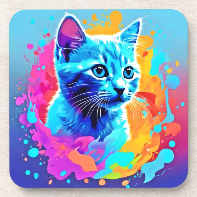 Neon Cat in Splatter Coaster (Front)