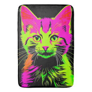 Neon Cat Portrait Bath Mat