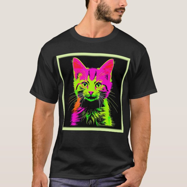 Neon Cat Portrait T-Shirt (Front)