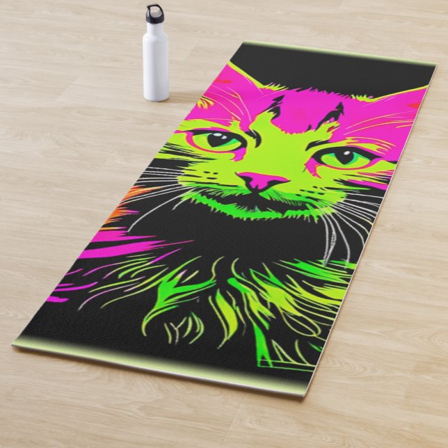 Neon Cat Portrait Yoga Mat (In Situ)