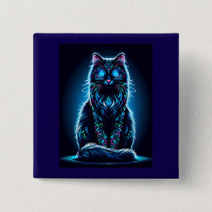 Neon Cat Vivid Background-97948 15 Cm Square Badge