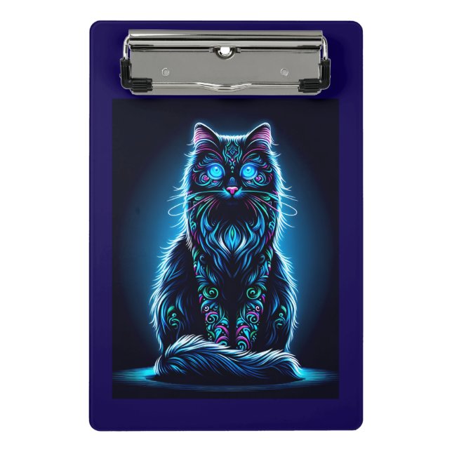 Neon Cat Vivid Background-97948 Mini Clipboard (Front)