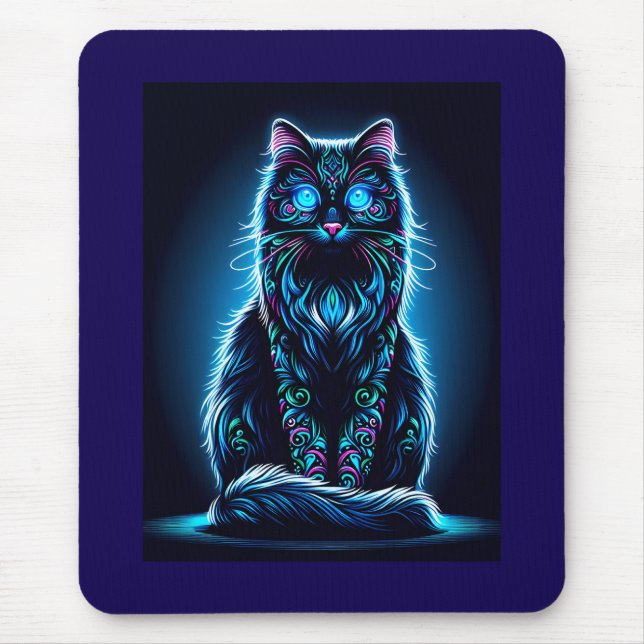 Neon Cat Vivid Background-97948 Mouse Mat (Front)