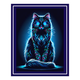 Neon Cat Vivid Background-97948 Photo Print