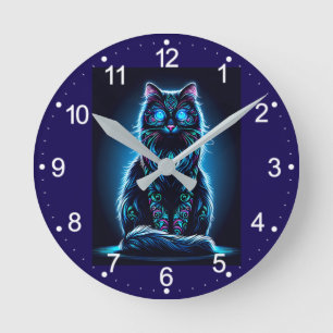 Neon Cat Vivid Background-97948 Round Clock