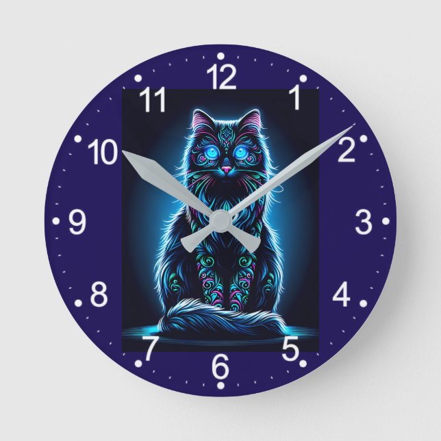 Neon Cat Vivid Background-97948 Round Clock (Front)