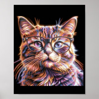 Neon Cat with Glasses Poster