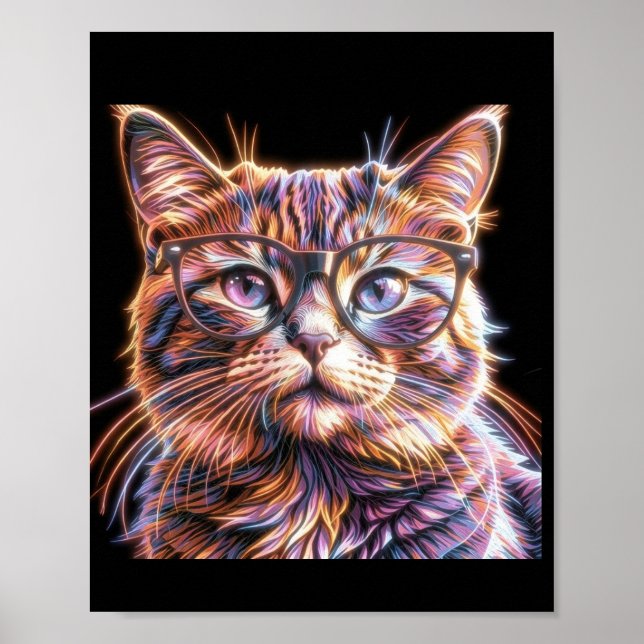Neon Cat with Glasses Poster (Front)