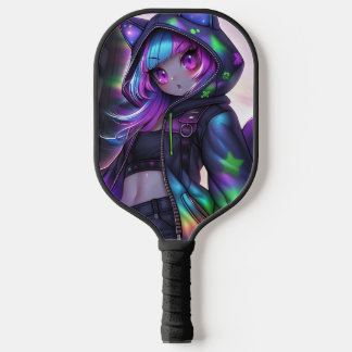 Neon Catgirl Pickleball Night Vibes Pickleball Paddle