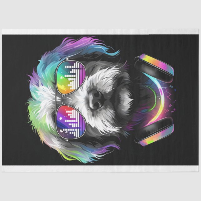 Neon Cavoodle with headphones Tissue Paper (Front)