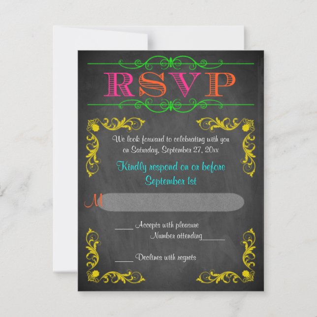 Neon Chalkboard Bat Mitzvah RSVP (Front)