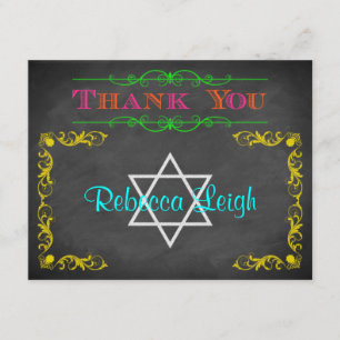 Neon Chalkboard Bat Mitzvah Thank You Note Card