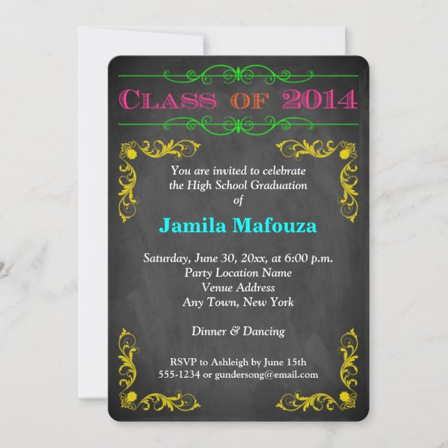 Neon Chalkboard Class of 2014 PHOTO Graduation Invitation (Front)