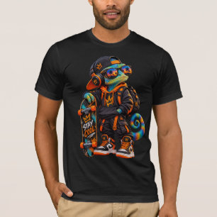Neon Chameleon Skater Streetwear Art T-Shirt