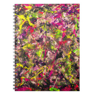 Neon Chaos Abstract Paint Splatter Notebook