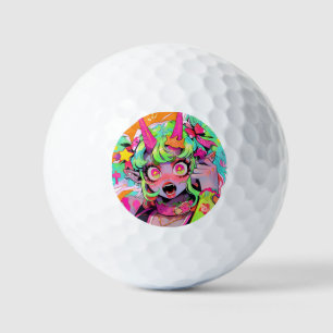 Neon Chaos Demon Girl Expression Golf Balls