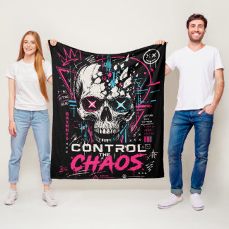 Neon Chaos Skull Aesthetic Fleece Blanket