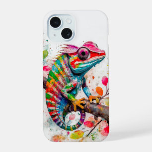 Neon Charlie Chameleon, Textile Rainforest Collage iPhone 15 Case