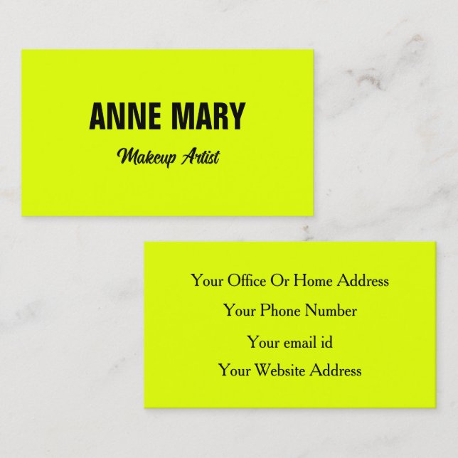 Neon Chartreuse Yellow Fluorescent Colourful Brigh Business Card (Front/Back)
