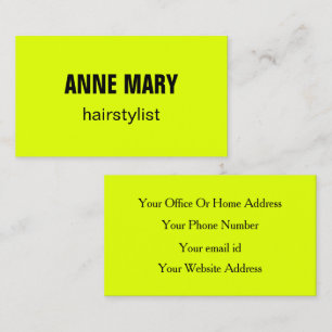 Neon Chartreuse Yellow Hairstylist Beauty Salon Business Card