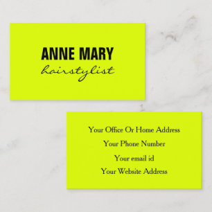 Neon Chartreuse Yellow Hairstylist Fluorescent Spa Business Card