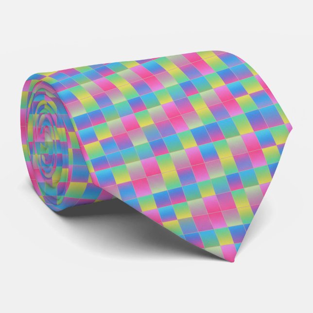 Neon Checkerboard Pattern Tie (Rolled)