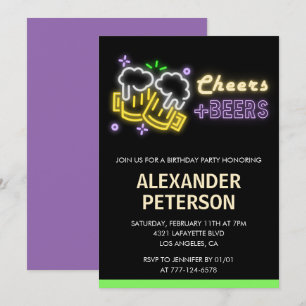 Neon Cheers Beer 31st birthday invitation Men Glow