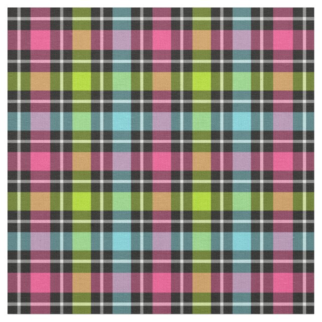 Neon Chequered Girly Plaid Fabric (Close Up)